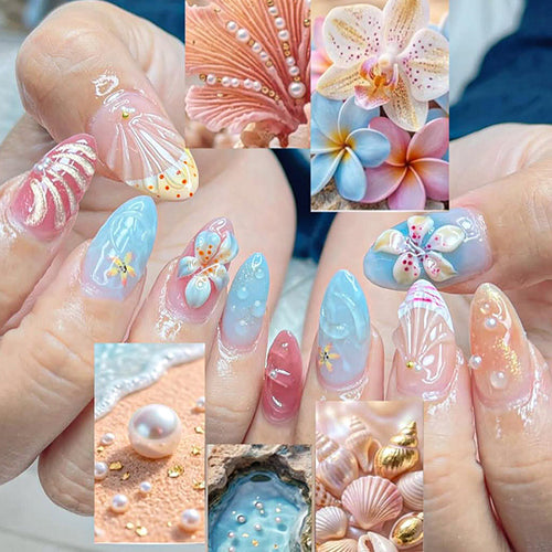 Artificial Nail Set with Floral Designs and Glittering Accents Bowlift
