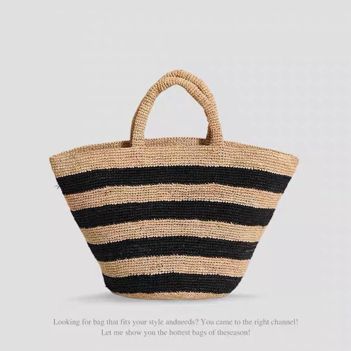 Handwoven beach bag in modern striped pattern Bowlift