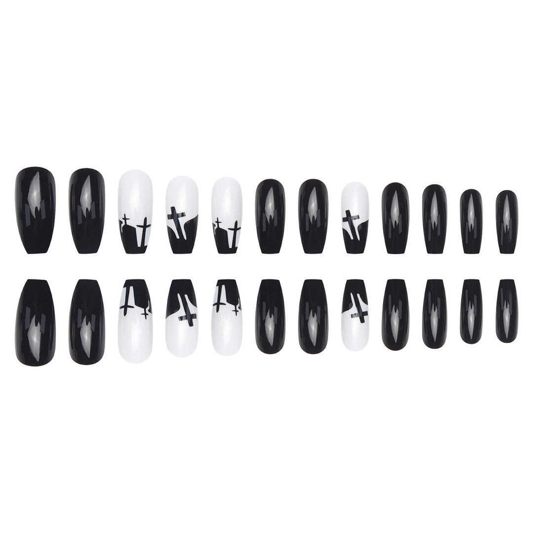 Artistic Stiletto Nail Art Set with Gothic Cross Design Bowlift