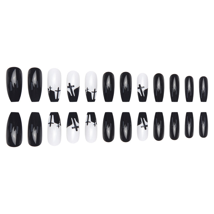 Artistic Stiletto Nail Art Set with Gothic Cross Design Bowlift