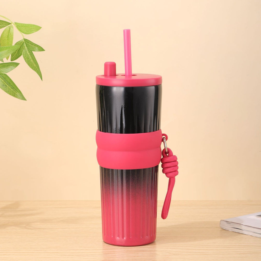 Ladies multifunctional insulated drinking bottle with integrated straw and practical carrying handle Bowlift