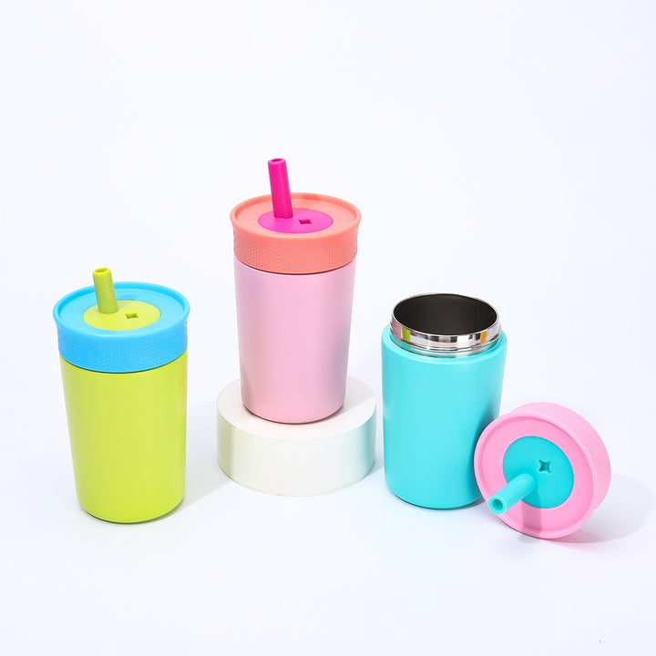 Women insulated coffee cup with integrated straw Bowlift