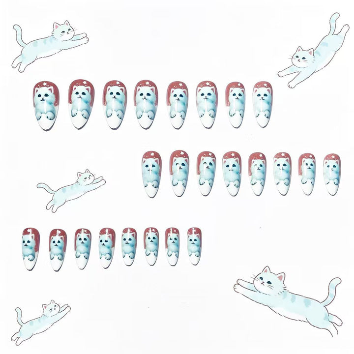 Creative artificial nails with playful cat design Bowlift