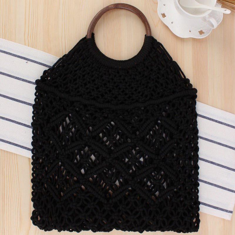 Macrame Tote Bag with Wooden Handle Bowlift