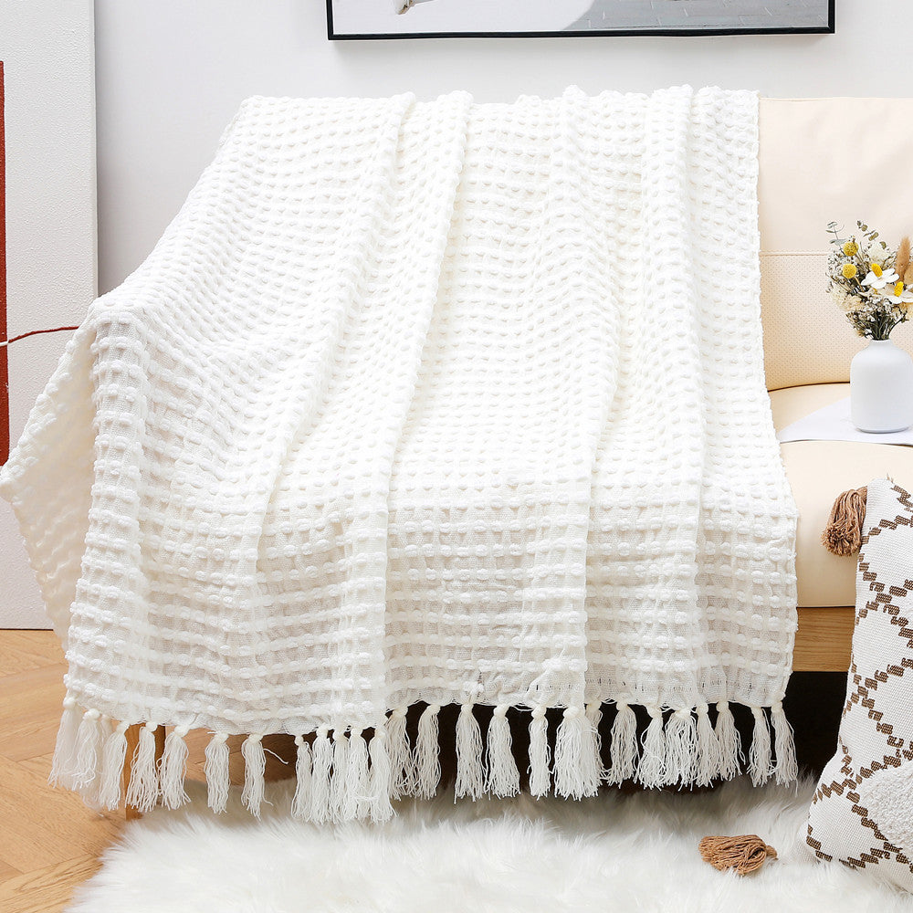 Women's Structured Throw Blanket with Fringes Bowlift