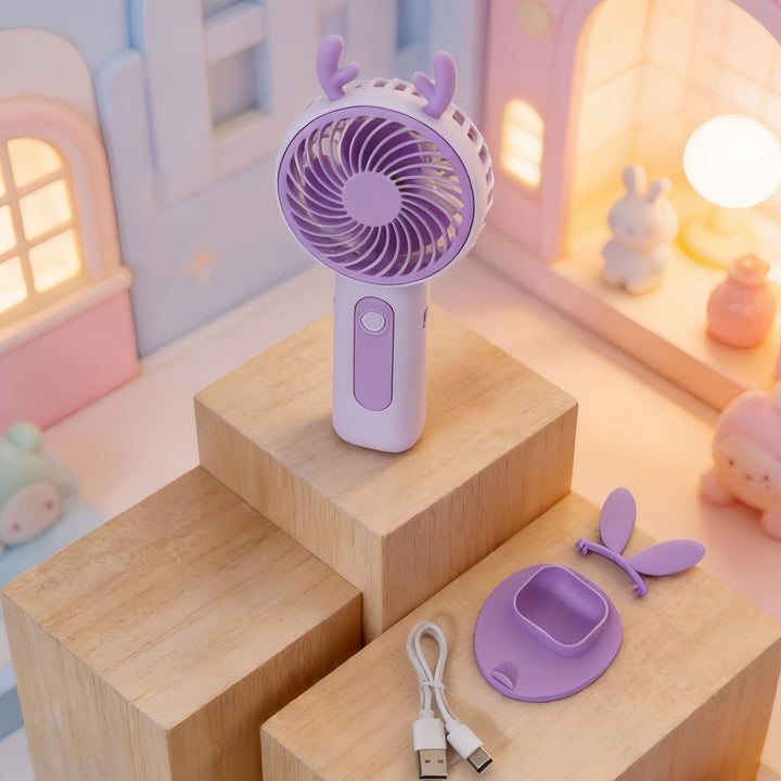 Women's Portable Hand Fan with Cute Ears Bowlift