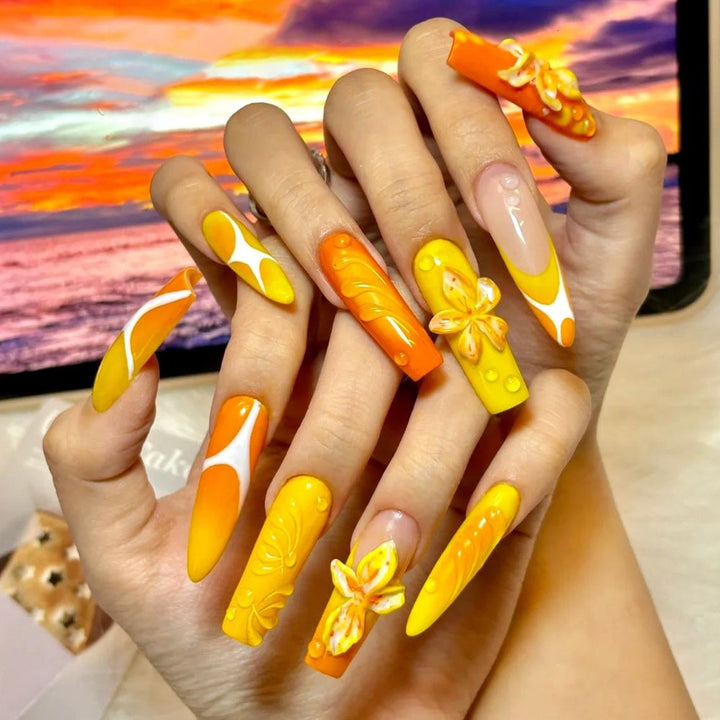 Elegant and Creative Art Nails in Colorful Flower Design Bowlift