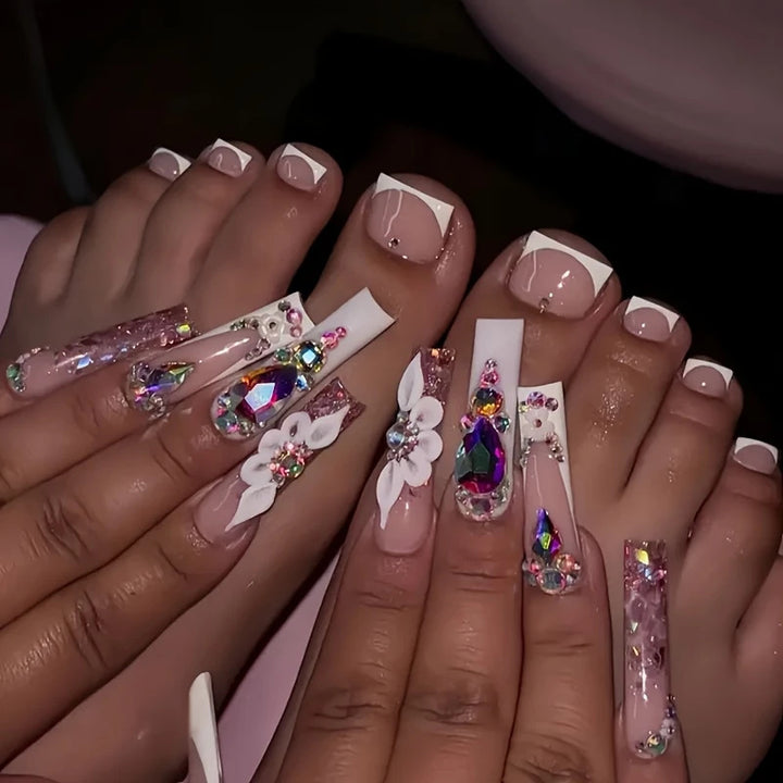 Artistic Floral Press-On Nail Art Bowlift
