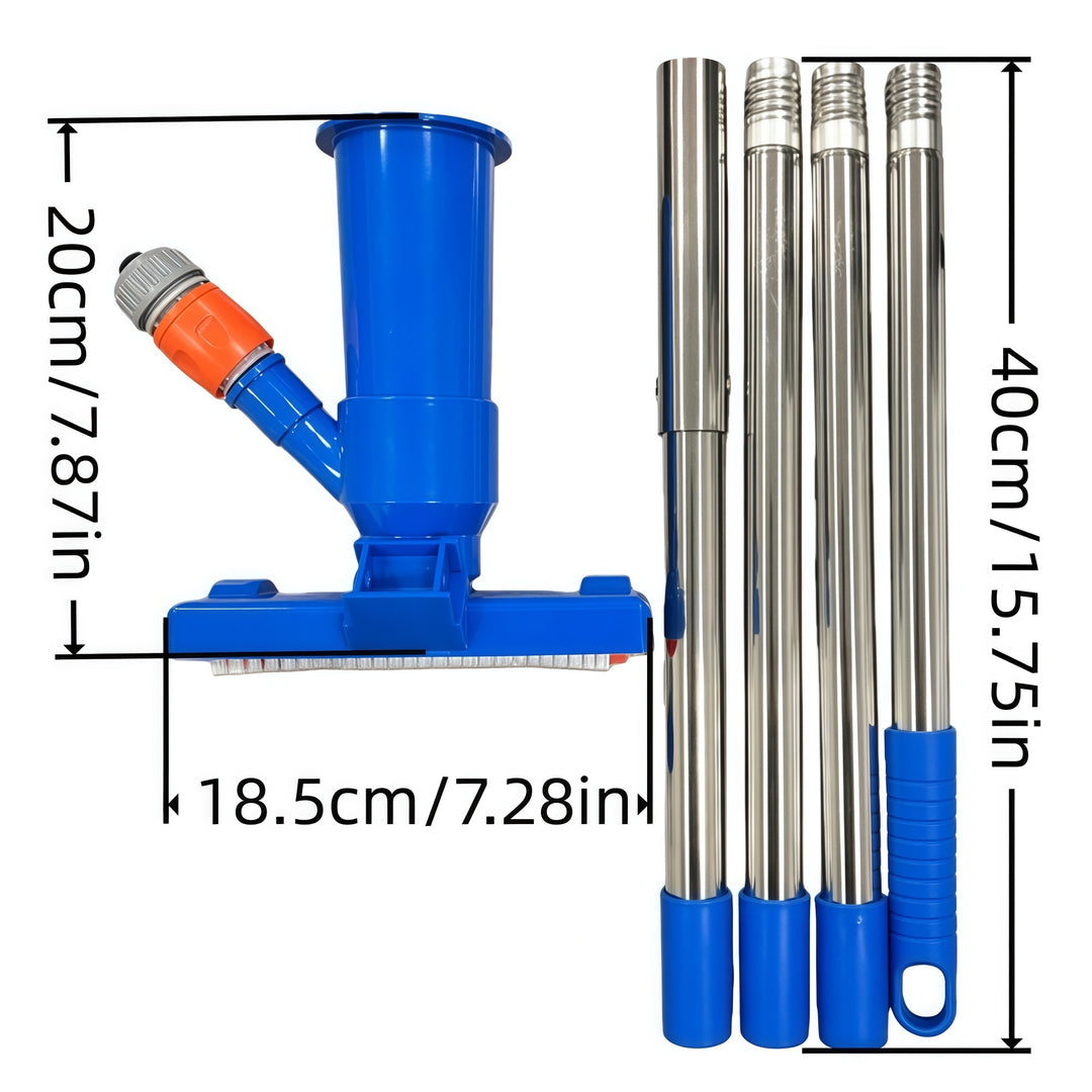 Telescopic stainless steel pool vacuum kit with brush head and fine mesh leaf bag Bowlift