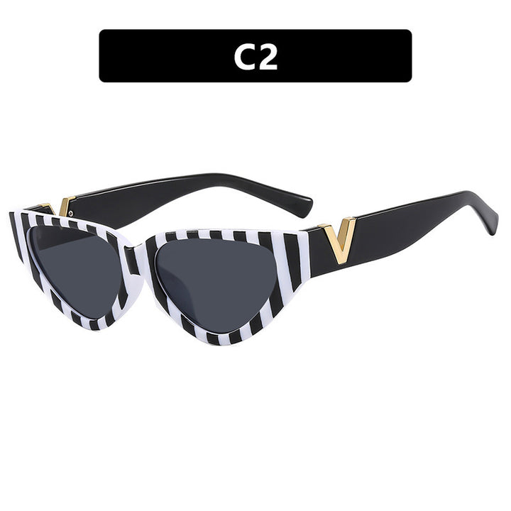 Women's Cat-Eye Sunglasses with modern stripe pattern and elegant accent Bowlift