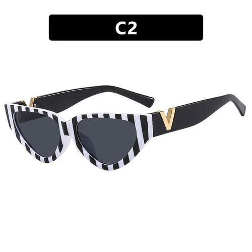 Women's Cat-Eye Sunglasses with modern stripe pattern and elegant accent Bowlift