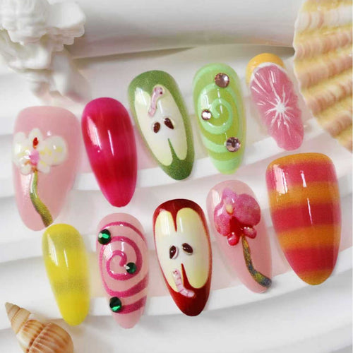 Decorative 3D Floral Press-On Nail Extensions Bowlift