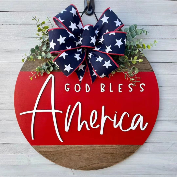 Unisex decorative wooden wall wreath with patriotic lettering Bowlift