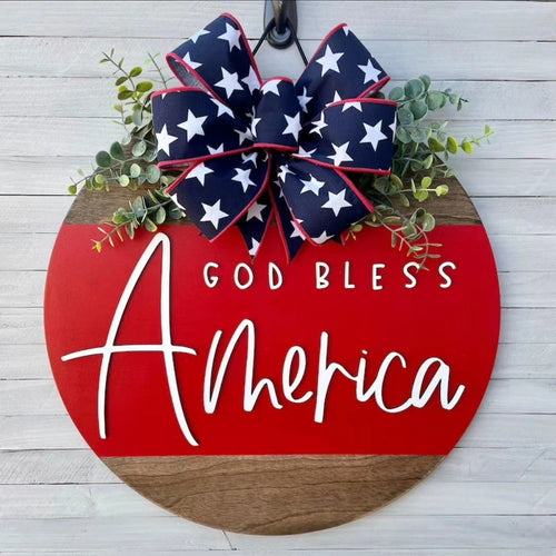 Unisex decorative wooden wall wreath with patriotic lettering Bowlift