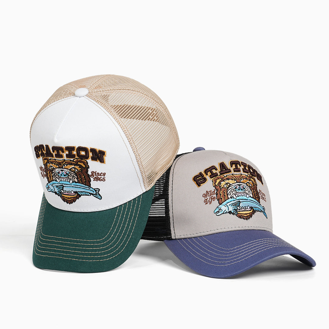 Women Trucker Cap with large embroidery design Bowlift