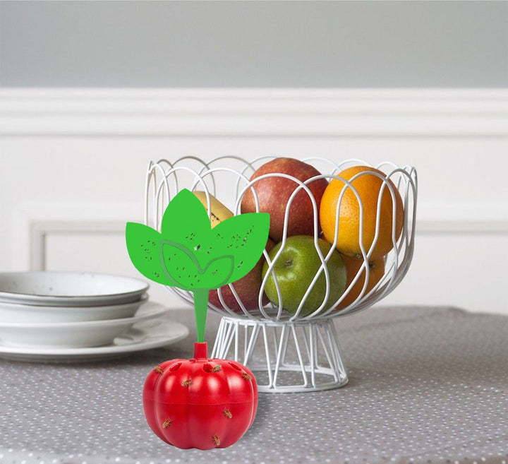Reusable countertop fruit fly trap with tomato-shaped sticky bait reservoir Bowlift