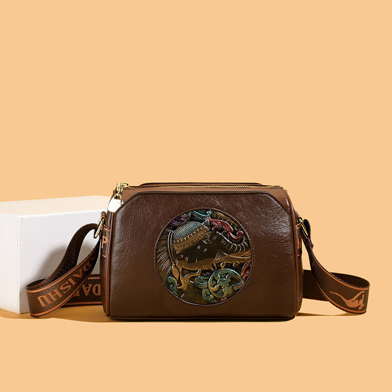 Vintage-Inspired Leather Crossbody Bag Bowlift