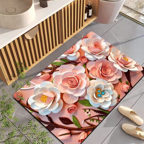 Floral-Themed Non-Slip Bath Mat Bowlift