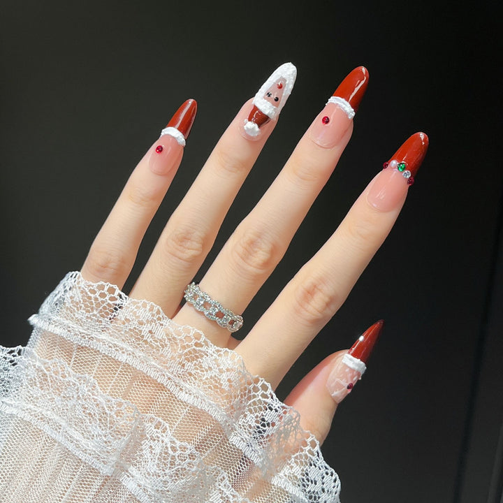 Festive Character-Themed Press-On Nail Art Bowlift