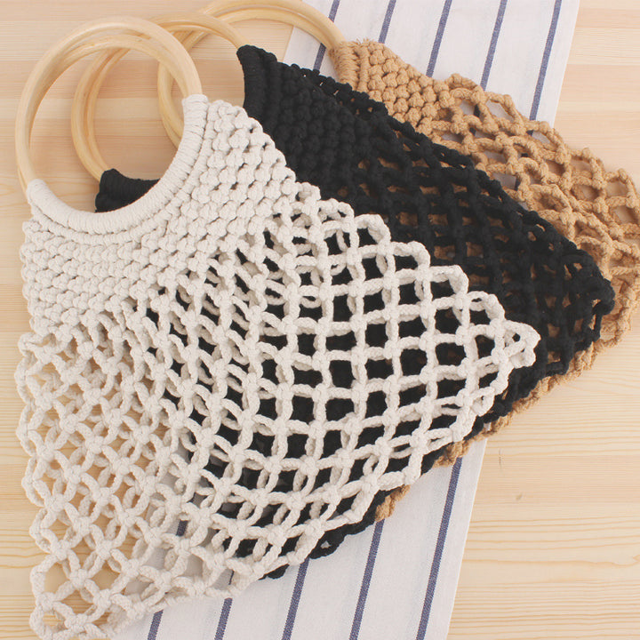 Macrame Basket with round wooden handle Bowlift