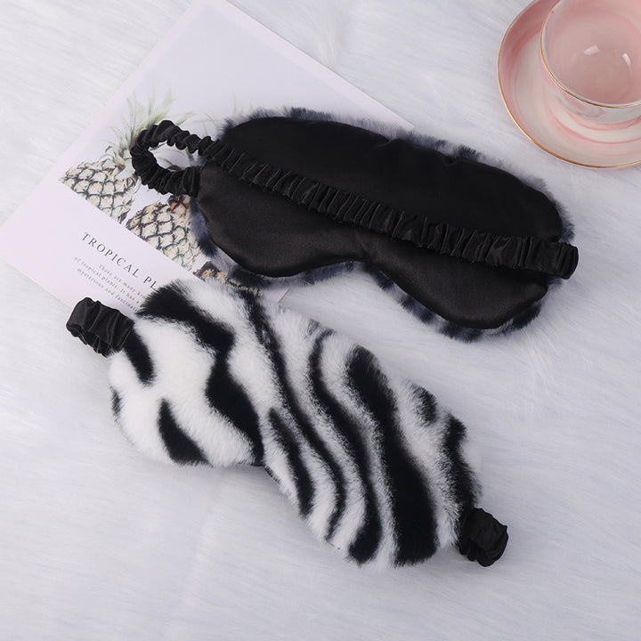 Women's luxury faux fur sleep mask with leopard print, extra soft padding and elastic comfort band Bowlift