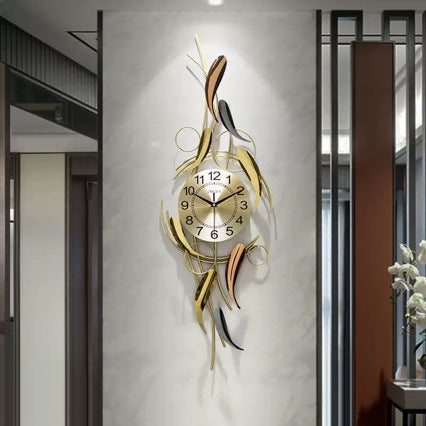 Artistic Wall Clock with Leaf Motif Bowlift