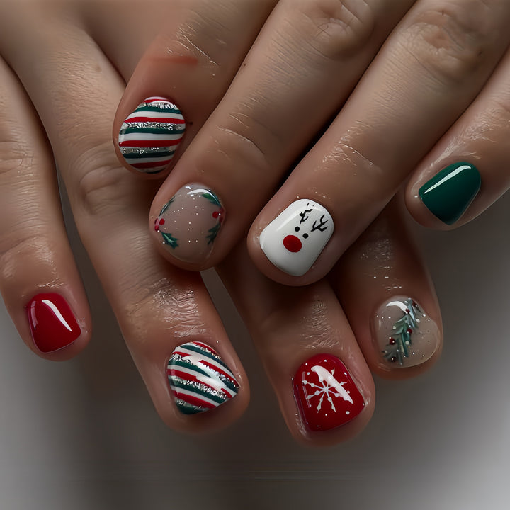 Festive Holiday-Themed Press-On Nail Art Bowlift