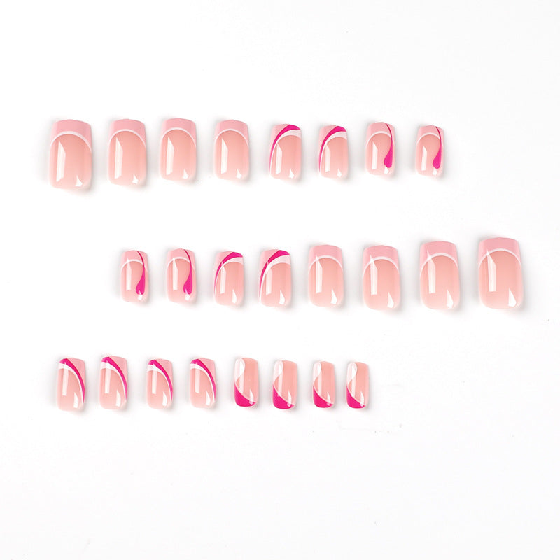Acrylic nail extensions with elegant gradient and curved accents Bowlift