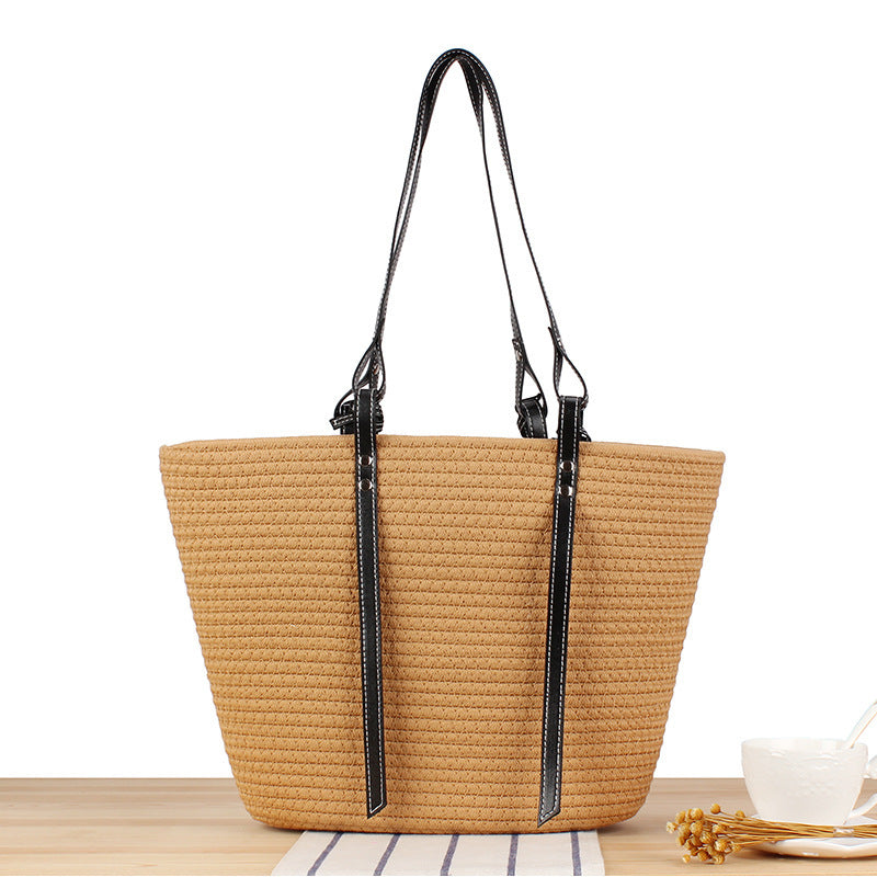 Braided beach bag with elegant faux leather handles Bowlift