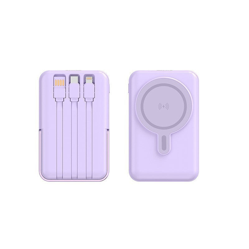 Portable power bank with integrated charging cable and wireless charging function Bowlift