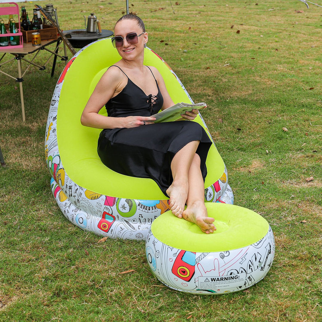Women Inflatable Comfort Bean Bag Chair with Footrest Bowlift