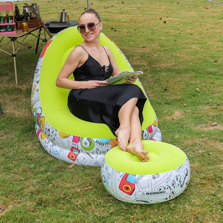 Women Inflatable Comfort Bean Bag Chair with Footrest Bowlift