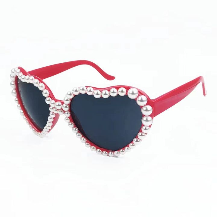 Women's Heart-Shaped Sunglasses with Glitter Stone Trim Bowlift