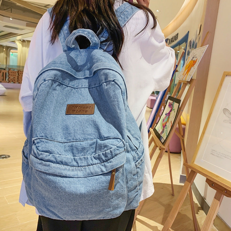 Denim Travel School Backpack Bowlift