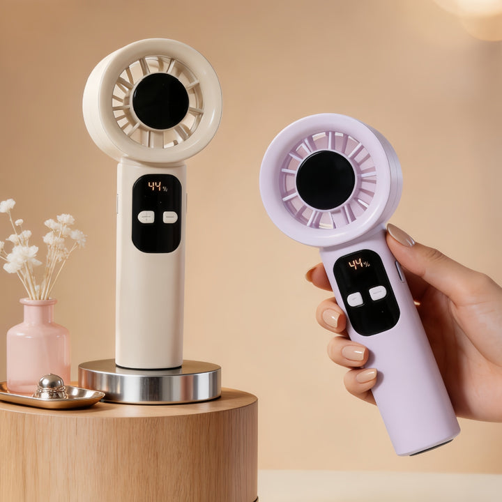 Ladies Portable Hand Fan with LCD Display and USB Connection Bowlift