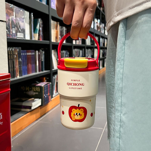 Women practical insulated drinking bottle with integrated carrying handle Bowlift