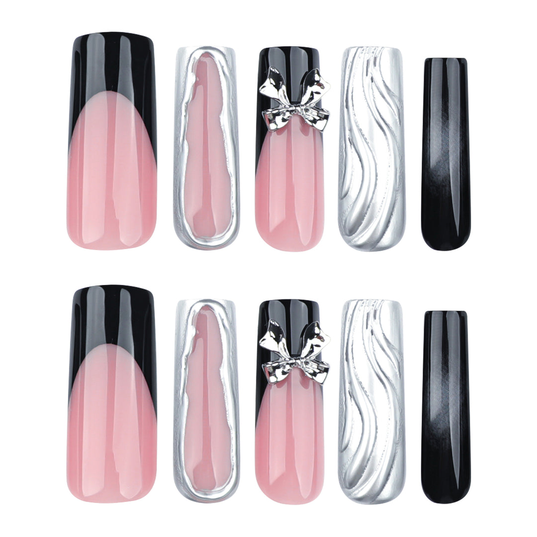 Artistic Nail Extensions with Metallic Design Bowlift