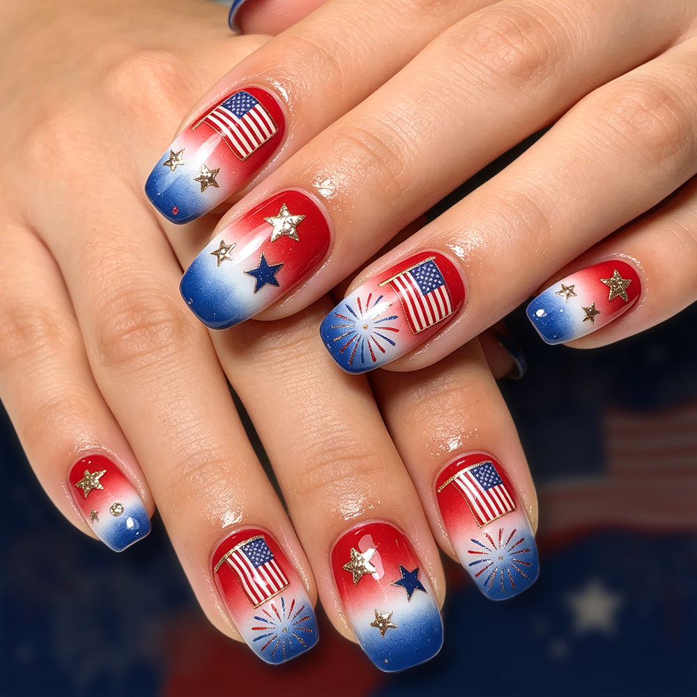 Themed Nail Art with Sparkling Stars and Stripes Bowlift
