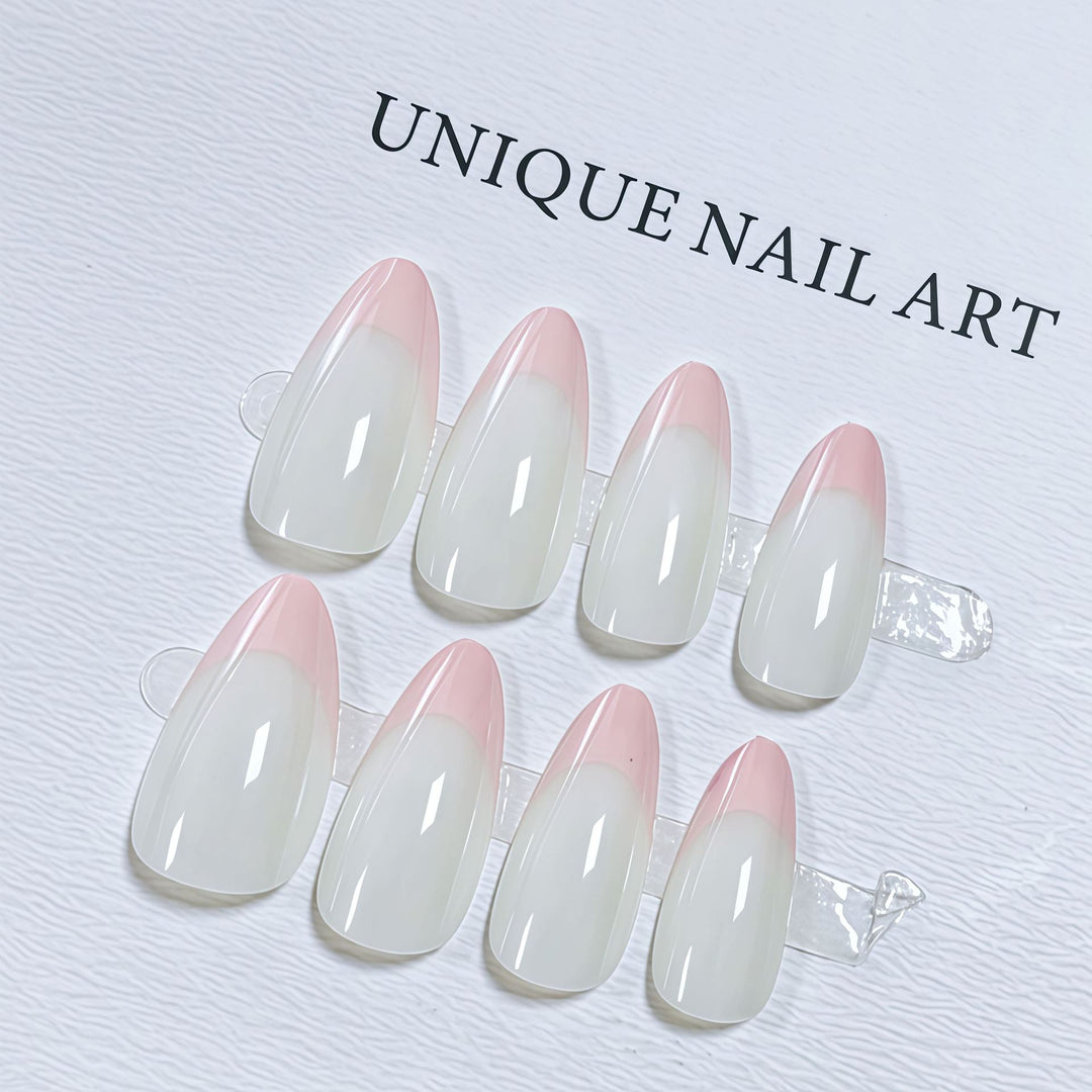 Stylish Almond-Shaped Press-On Nail Set with Chic Pink Tips Bowlift