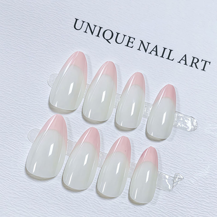 Stylish Almond-Shaped Press-On Nail Set with Chic Pink Tips Bowlift