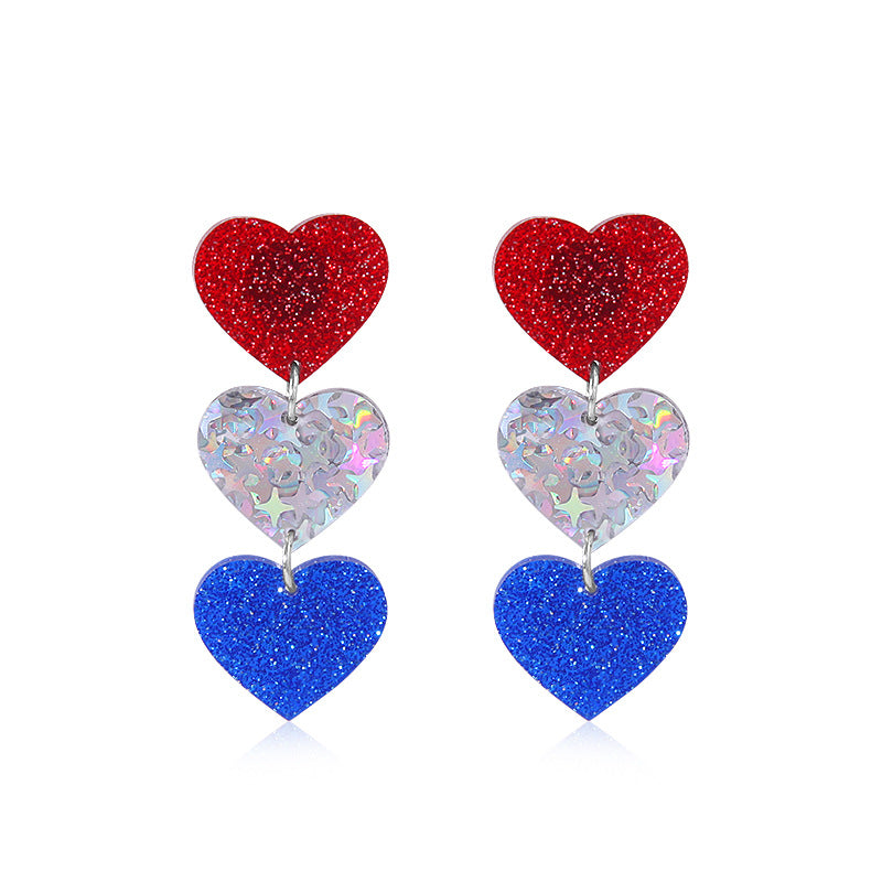 Women's star-shaped enamel earrings with USA flag motif and gold-plated fish Bowlift