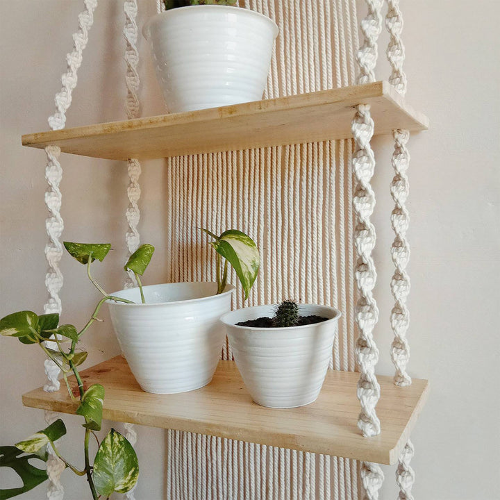 Macrame Plant Shelf with Decorative Hanging Design Bowlift