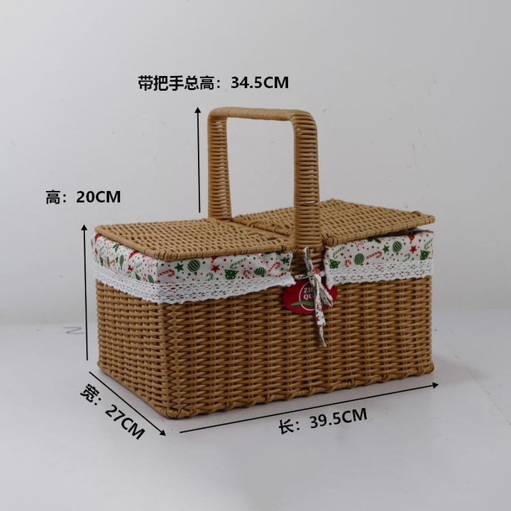Ladies picnic basket with double compartment and decorative fabric trim Bowlift