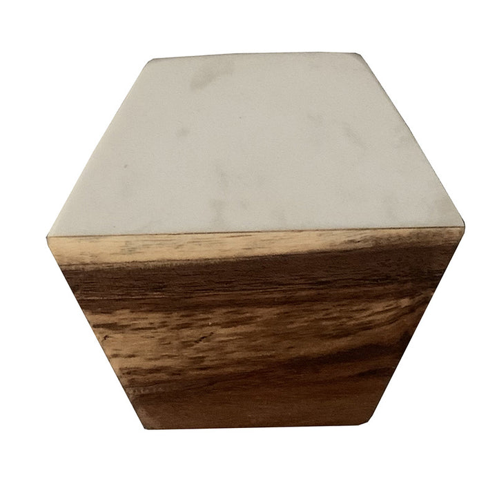 Marble pattern and acacia wood serving coaster board with rounded corners Bowlift