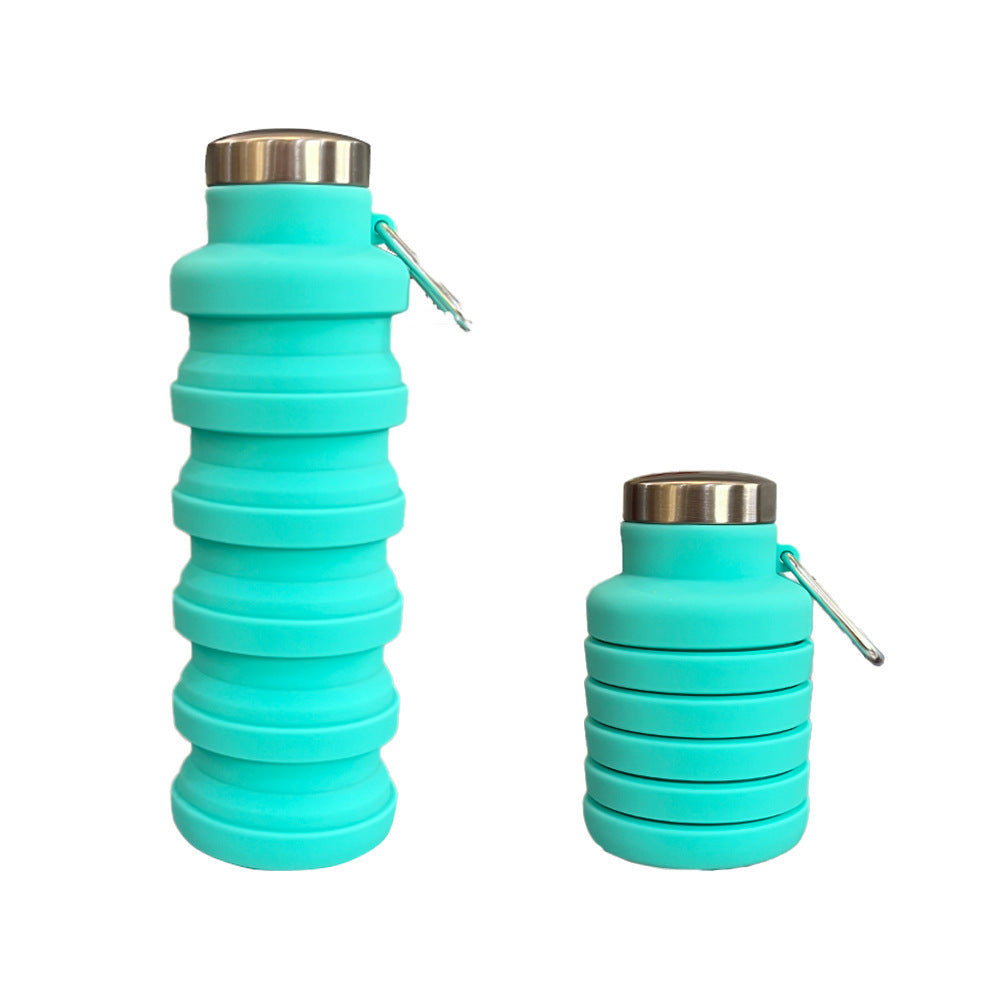 Collapsible Silicone Travel Water Bottle with Stainless Steel Cap and Carabiner Bowlift