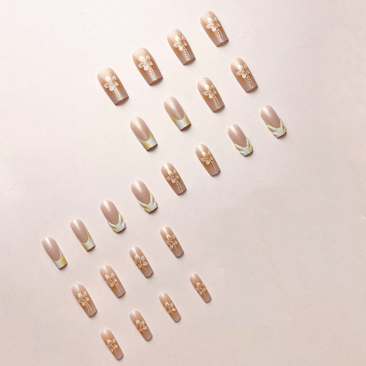 Artificial nail set with elegant floral designs and high-gloss finish Bowlift