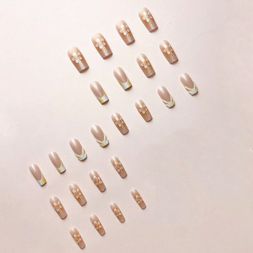 Artificial nail set with elegant floral designs and high-gloss finish Bowlift