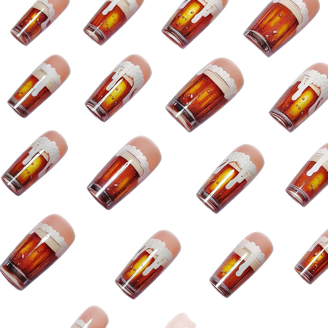 Playful Beer-Themed Acrylic Nail Art Bowlift