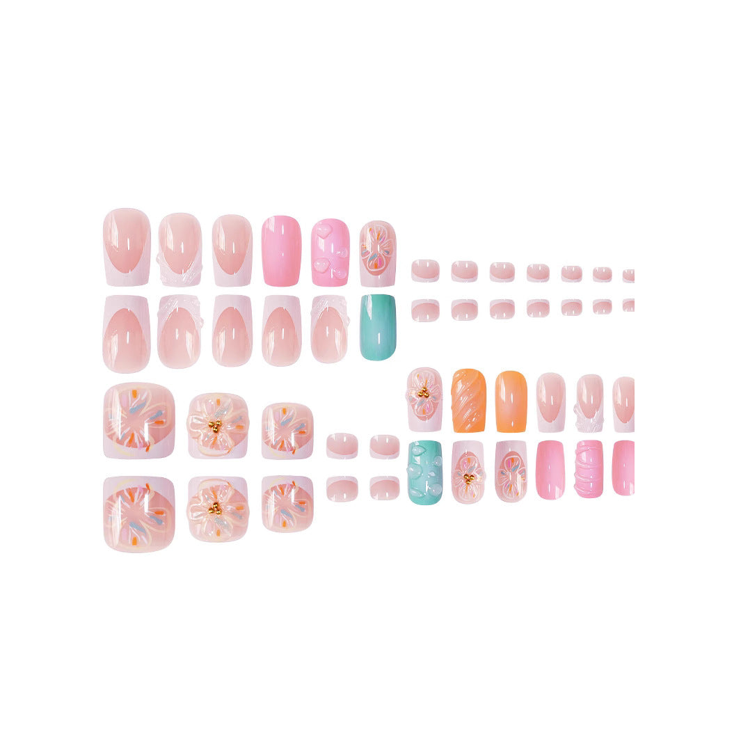 3D Floral Decorative Press-On Nails Set Bowlift