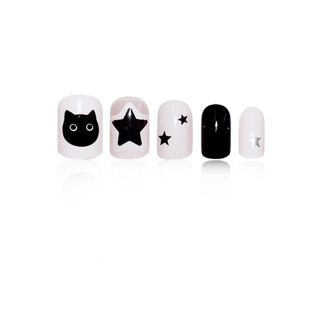 Playful Cat and Star-Themed Press-On Nail Art Extensions Bowlift